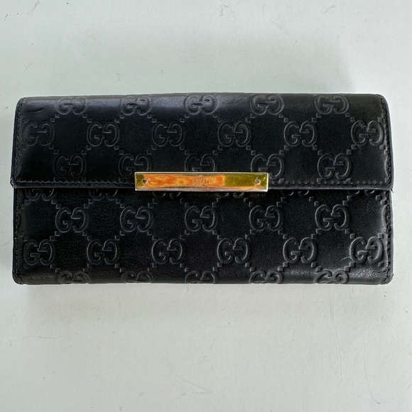 Gucci Guccima Embossed Black Leather Bifold Wallet Auntentic - Picture 2 of 12